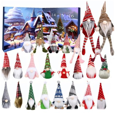 Calendario Adviento Gnomos Navideños 2024, Calendario de Adviento Elfo Navideños para Niños, Calendario de Cuentas Regresiva Navideña de 24 Dias 2024 con 24 Gnomos Navideños para Decoración del Hogar