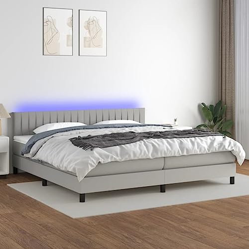 OHOOWOO Boxspringbett mit Matratze & LED Hellgrau 200x200 cm Stoff,Boxspringbett mit Matratze und LED: Erholsamer Schlaf durch hohe Anpassungsfähigkeit