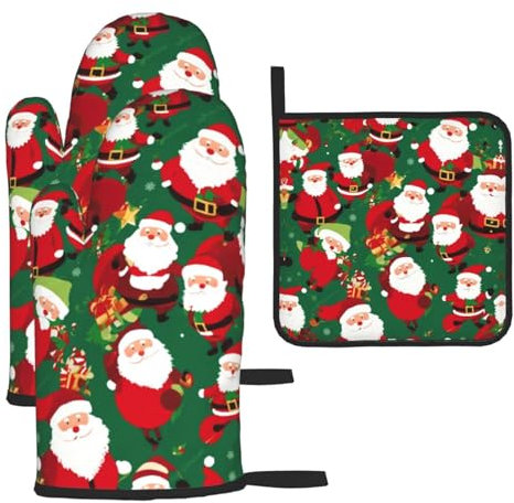 Set di 3 guanti da forno e presine natalizi con gnomi divertenti, set regalo per cucina, cottura al forno