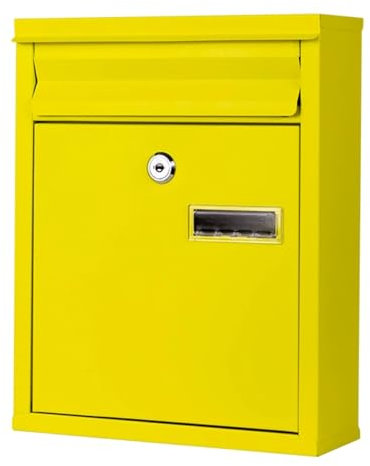 Boîte aux lettres murale jaune en métal avec serrure à clé pour la maison et le bureau