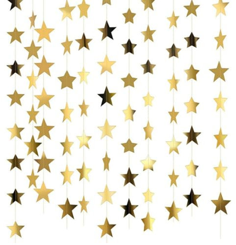 52-Feet Sparkling Star Bunting Banner - Reflective Star Paper Garland - Twinkle Little Star Party Garland - Hanging Stars for Birthday, Wedding, Christmas, Holiday, Halloween, Home Gathering