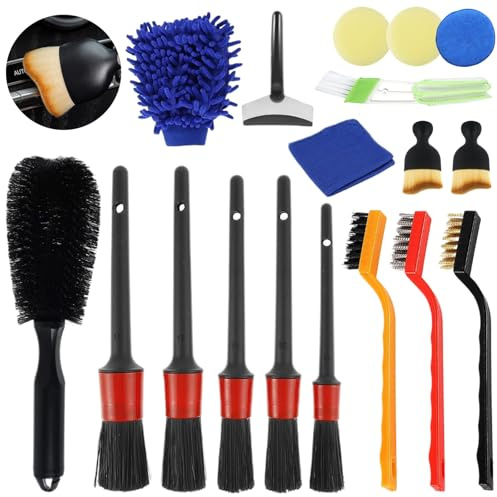 SENLINLIN Car Wash Cleaning Kit, 18PCS Interior Exterior Car Detailing Brush Set Tire Brush Tool Set with Wash Mitt Sponge Towels, for Car Motorcycle Bike Cleaning Wheels, Engine, Emblems, Air Vents