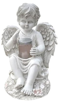 BESPORTBLE Künstlerische Engel Statue Aus Harz Solar Engel Ornament Für Garten Outdoor Harz Dekoration Mit Lichtfunktion Kleine Engelsfigur Für Wohnkultur