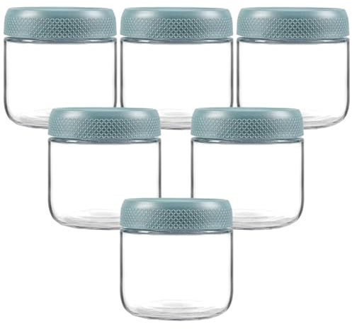 Siocok Lot de 6 petits bocaux en verre réutilisables de 355 ml avec couvercles à visser pour la préparation des aliments, yaourts, épices, fruits, sauces, céréales, collations