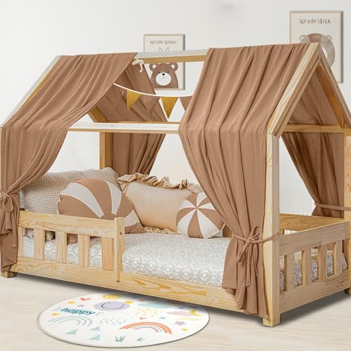 Juego de decoración para cama de casa, dosel, muselina, 2 doseles y 1 banderín, para niños y niñas, decoración para habitación infantil, 135 x 320 cm, color beige oscuro