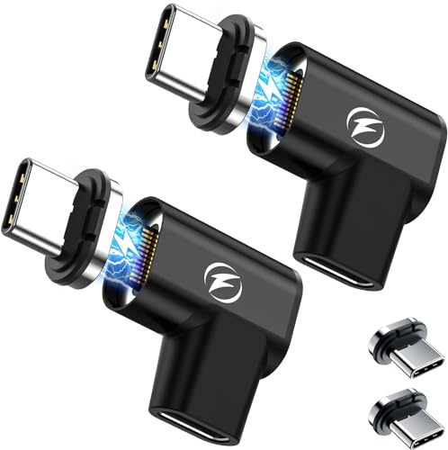 USB-C-Magnetadapter, 240 W, 90 Grad rechtwinkliger Adapter, 24-polig, 40 Gbit/s, 8 K, 60 Hz, USB-C-kompatibel mit Thunderbolt 3/4 für MacBook Pro/Air, Laptops, Smartphones und weitere Typ-C-Geräte (2