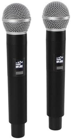Bewinner 2pcs Microphone VHF sans Fil, Annulation du Microphone Dynamique UHF avec Récepteur, Double Micro sans Fil pour Le Chant, Le karaoké, la Parole, Le Mariage, L'église