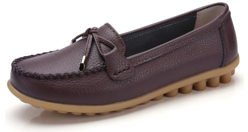 Sunporx Mujeres Cómodo Mocasines Cuero Punta Redonda Conducir Mocasines Casual Caminar Mujeres Slip on