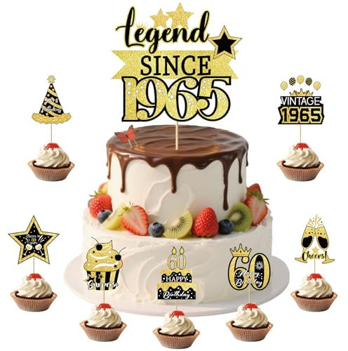 49 piezas Decoración Para Tarta 60 Cumpleaños, 60 Años Adornos Para Tartas, Happy Birthday Cake Topper, Decoración de cupcakes, Happy Birthday Topper Para Fiesta de Cumpleaños y Aniversario