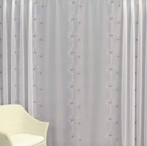 EASYHomefashion Gardine nach Maß maßgefertigte Fertiggardine Voile Store Deko Schal mit Stickerei Modell Garda ROT 250 x 300 cm (HöhexBreite)