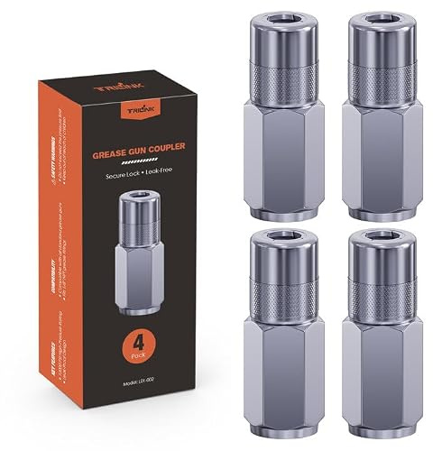 TRILINK Fettpresse Mundstück 4 Stück – 1/8 NPT Standard Fettpressenkupplung, 4-Backen-Verriegelung, langlebige Fettpresse Aufsätze, Fettpresse Adapter für die meisten Fettpressen und Schmiernippel