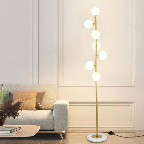 FROIDEXG Lampada Da Terra Moderna A 7 Globi Da 70,4 Pollici, Lampada Da Terra Alta Con Sfera Di Vetro Dimmerabile G9, Illuminazione D'atmosfera Per Soggiorno, Luce Da Lettura (LED incluso)