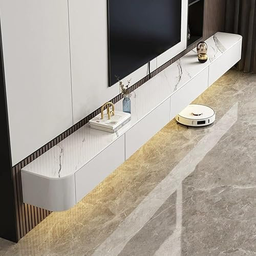 Wall Mounted TV Cabinet 200cm Black Wood Modern Entertainment Center TV Storage Unit Lowboard for Living Room & Bedroom (White B 240cm/94.5in)