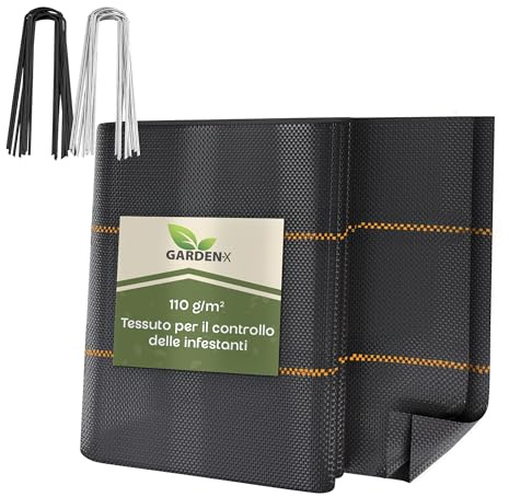 GARDENIX Telo anti-erbacce con 50 ancore 16m² (1,6m x 10m) - Permeabile all'acqua 110g/m² - Nero resistente ai raggi UV, tessuto anti-erbacce, protezione del suolo, tessuto sottoscocca