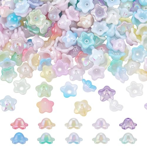 CRAFTYMELODY 300 Stück 10 Farben Bemalte Acrylperlenkappen 5 Blättrige Liliennperlen Bulk Bunte Abstandsperlen Für Die Schmuckherstellung DIY Handwerk