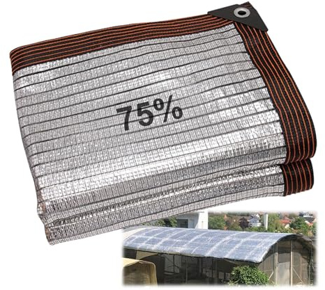Tela de sombra 75 % de aluminio con protección solar de 2 x 6 m, cubierta de invernadero, toldo para plantas de patio, refugio de aves de corral, toldo de cochera, tela resistente a los rayos UV, uso