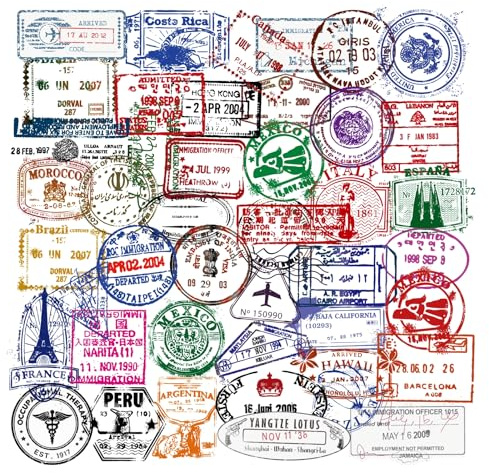 50 Vintage Matasellos Pegatinas Retro Sellos Stickers Transparente para Maletas Viaje Scrapbooking Diario Album Fotos (A)