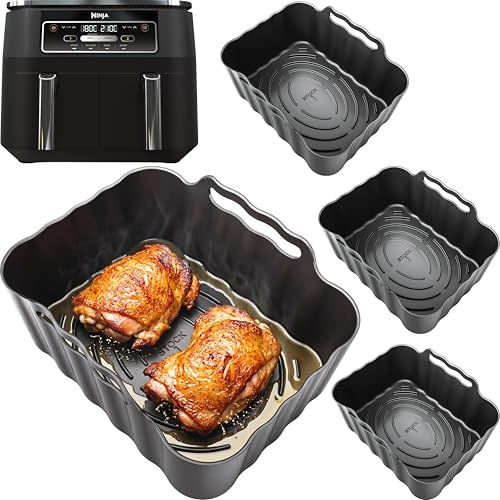Ninja AF200UK Silicone Liners 4-Pack | Glove-Like Fit | 2.5mm Thick, Convex Base, Non-Stick & Dishwasher Safe | Reusable 7.6L Air Fryer Liners | Ninja AF200UK Accessories | by iStock Ltd