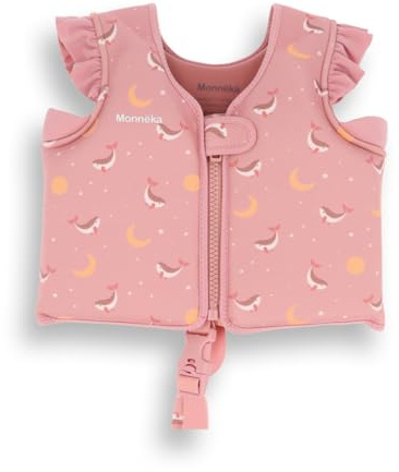 Monnëka Giubbotto Salvagente Bambino Neoprene | Gilet da Nuoto Galleggiante Bambini | Cinghia di Sicurezza Brevettata | Galleggiabilità Regolabile 24 Elementi | 1 a 6 Anni | Whale Pink 2 a 3 anni