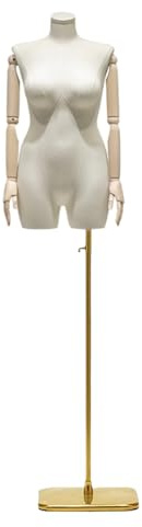GUHPZA Weibliche Schaufensterpuppe Mit Drehbaren Armen, Verstellbarer Höhe (175-234 cm), Metallfuß,White Gold