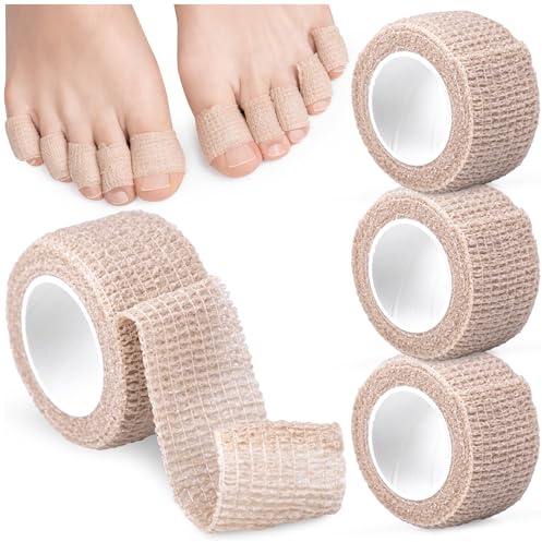 SULPO Lot de 4 rouleaux de pansement auto-adhésif pour les doigts - 2,5 cm x 4,5 m - Bandage de fixation élastique - Beige - Pansements imperméables pour adultes, sportifs et bricoleurs
