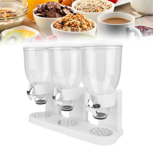 Distributeur de nourriture sèche Kuuleyn à double contrôle, distributeur de céréales, récipient de stockage de céréales de comptoir compact multifonctionnel triple alimentaire (Blanche)