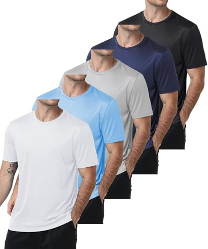 ZITY Rashguard - Confezione da 5 magliette a maniche corte da uomo, protezione UPF 50+, per sport acquatici, asciugatura rapida, traspiranti, per corsa, maglietta funzionale, XL