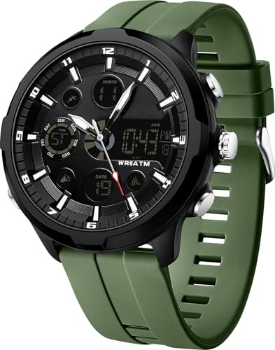 findtime Herren-Sportuhr, Dual-Time, großes Zifferblatt, digital, analog, Militär, wasserdicht, taktisch, lässig, 50 mm, LED-Leuchter, Alarm, Schlummerfunktion, Stoppuhr, Metall-Lünette