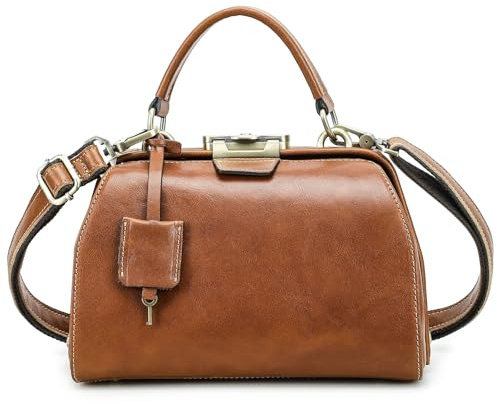 Äkta läder läkarväska handväska för kvinnor, stöldsäker topphandtag skolväska handväska med säkerhetslås, designer vintage stil crossbody axelväska, Kamel brun- L, 29.5 X 15.5 X 21.0 Centimeters