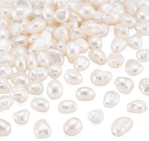 Crafans, 100 perle naturali d'acqua dolce coltivate a forma di patata, lucidate, bianche crema, per gioielli estivi, perline barocche a pera per creazione di collane, anelli, creazione di gioielli fai