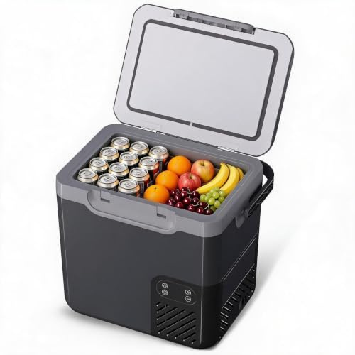 RBFGYIOP Kompressor Kühlbox 18L wiederaufladbar, Mini Kühlschrank 12V 24V 230V Tragbar, Elektrischer Auto Kühlschrank -20°C bis 20°C, Platzsparende Kühlbox für Camping Auto LKW Outdoor, Dunkelgrau