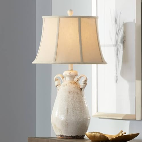 Regency Hill Isabella Country Cottage Core Jar Accent Table Lamp Rustic 27 Tall Ivory Ceramic Milk Crackle Beige Bell Shade Decor for Living Room Bedroom House Bedside Reading (Colors May Vary)