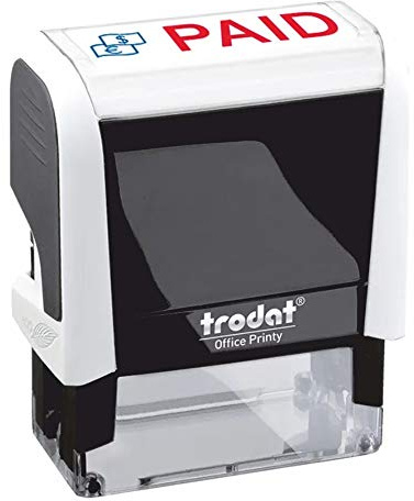 Trodat Stamp 4912 Office Printy with English Text PAID – Self Inking, Red and Blue Ink, 18 x 46 mm