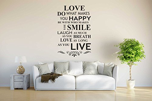 INDIGOS UG - Wandtattoo Wohnzimmer - Wandaufkleber Tun Sie das, was Sie glücklich Macht - Love to Make You Happy 80x52cm, schwarz w016 - Aufkleber Kinderzimmer Schlafzimmer Küche Badezimmer Büro