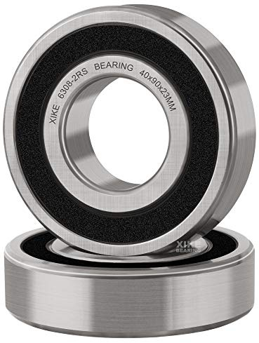 XiKe 6308-2RS 40x90x23mm Rillenkugellager aus Wälzlagerstahl 2er-Pack | Beidseitig abgedichtet (2RS), ABEC-3 Qualität, werksgeschmiert, geringe Reibung, geräuscharmer Betrieb, kostengünstig