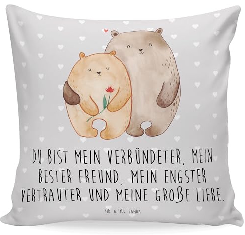 Mr. & Mrs. Panda zier Kissen Bären Liebe - Geschenk, Dekokissen, Kuscheln, 40x40, Verliebt, Umarmen, für Sofa, Kuschelkissen, Verknallt, Bär, Bedrucktes, Freund, Hochzeit
