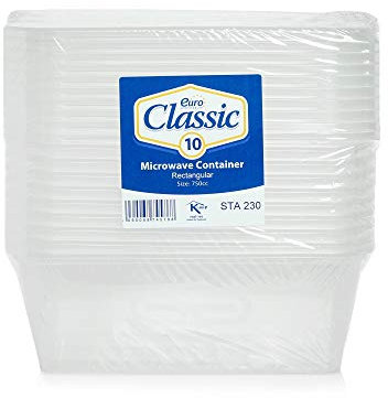 Euro Classic Essential Housewares 10 Food Containers with Lids - 750ml. BPA-Free Leak-Proof Plastic Lunch Box Meal Prep Containers Reusable. Lunchbox Snack Box Food Storage Containers.