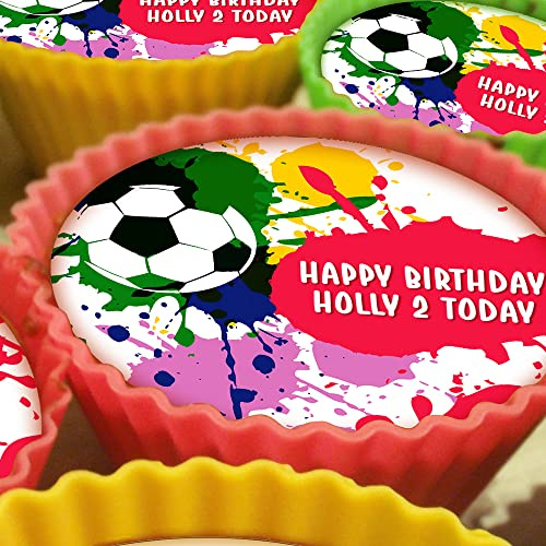 Football Splatter - 20 x 5cm Personalised Edible Cupcake Toppers on Premium Icing