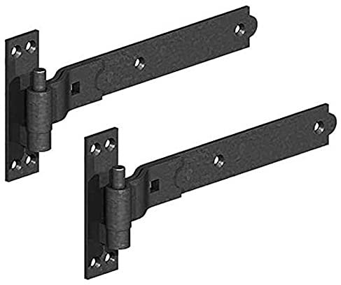 Merriway BH06853 (2 Pcs) Gate Hinges Heavy Duty Hook and Band Cranked Necked Black 400mm (16 Inch) - Pack of 2 Pieces