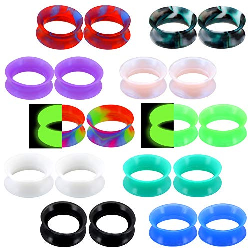 OUFER 20PCS Soft Silicone Ear Gauges Marble Pearlized Flesh Tunnels Plugs Stretchers Expander Double Flared Flesh Tunnels Ear Piercing Jewelry