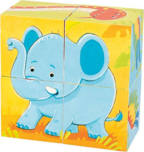 cama24com Würfel-Puzzle Safari Tiermotive mit Vier Teilen und sechs Motiven Holzpuzzle mit Palandi® Sticker