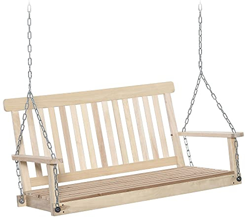 Outsunny Outdoor Wooden Swing Bench 2-Seater Porch Swing Chair Natural