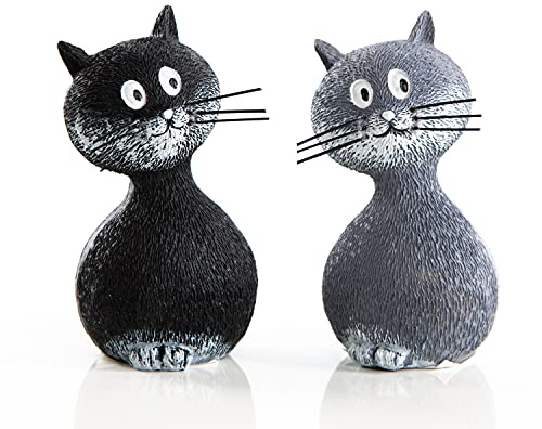 Logbuch-Verlag 2 kleine Katzen Figuren grau + schwarz 9 cm Tierfiguren zum Hinstellen Katzenfiguren als Deko Geschenk