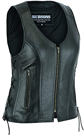 RUBSONS Gilet in Pizzo Laterale Stile Motociclista da Donna in Pelle (M)