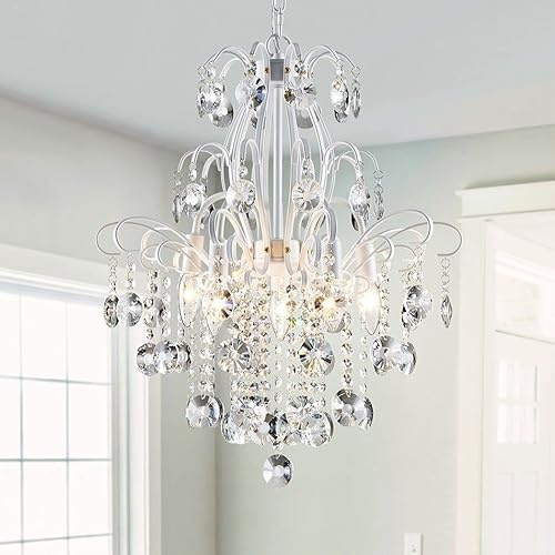 WUZUPS araña de cristal 5 luces colgante lámpara de techo moderna lámpara para dormitorio pasillo bar cocina baño, h 57 x w 50, base e14, blanco