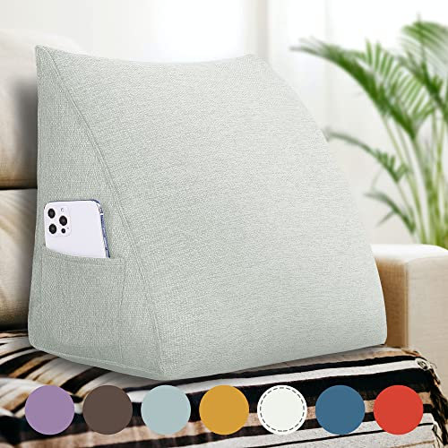 Johnear Almohada de Lectura de Lino, Grande, Respaldo Triangular, cabecero de Cama, cojín Lumbar para Cama de día, sofá o sofá (Blanco, 45 cm)