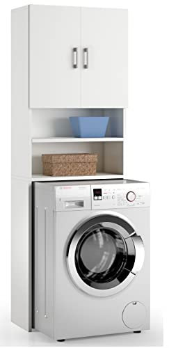 CAESAROO Mobile sopra lavatrice 195 cm Bianco frassinato con due ante - Bianco