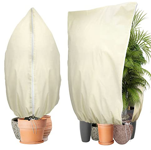 Verdenu 2 Pack 180x120cm Plant Covers for Winter, 80g/㎡ Plant Frost Protection Covers, Reusable Plants Fleece Frost Protection for Outdoor Plants with Zipper and Drawstrings