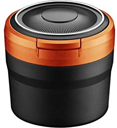 Auto Aschenbecher mit LED Licht, Rauchfreien Auto Zigarette Aschenbecher mit Deckel Tragbarer Winddichter Rauchasche Zylinder Rauchbecher Halter Auto Zubehör für Auto, Haus, Büro,Orange