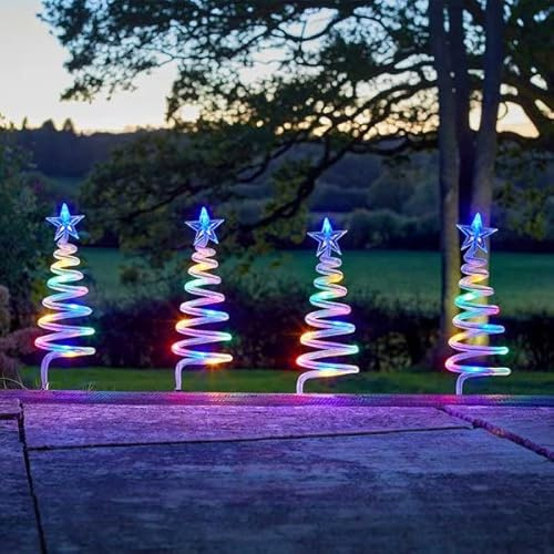 Marco Paul Weihnachts-Set mit 4 Spiralpfahl-Lichtern für den Innen- und Außenbereich Garten Heimdekoration beleuchtet 40 LEDs batteriebetrieben Weg Terrasse festliche Beleuchtung Neuheit (Kaltweiß)